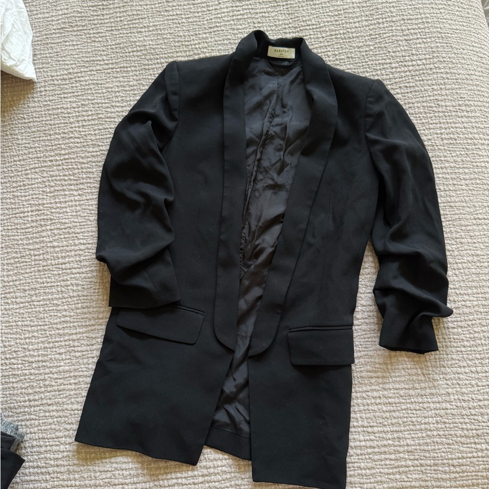 Babaton Black Longline Open-Front Blazer